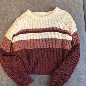 Colorblock Knit Sweater - Cream, Pink, and Brown